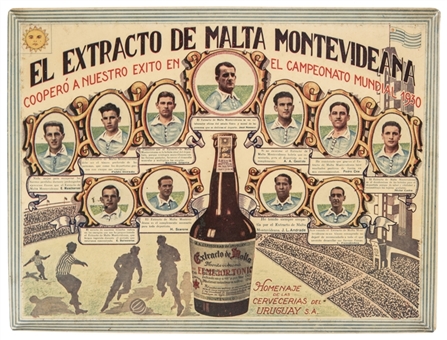 1930 World Cup Lithographed Tin Extracto De Malta Montevideana Beer Advertisement